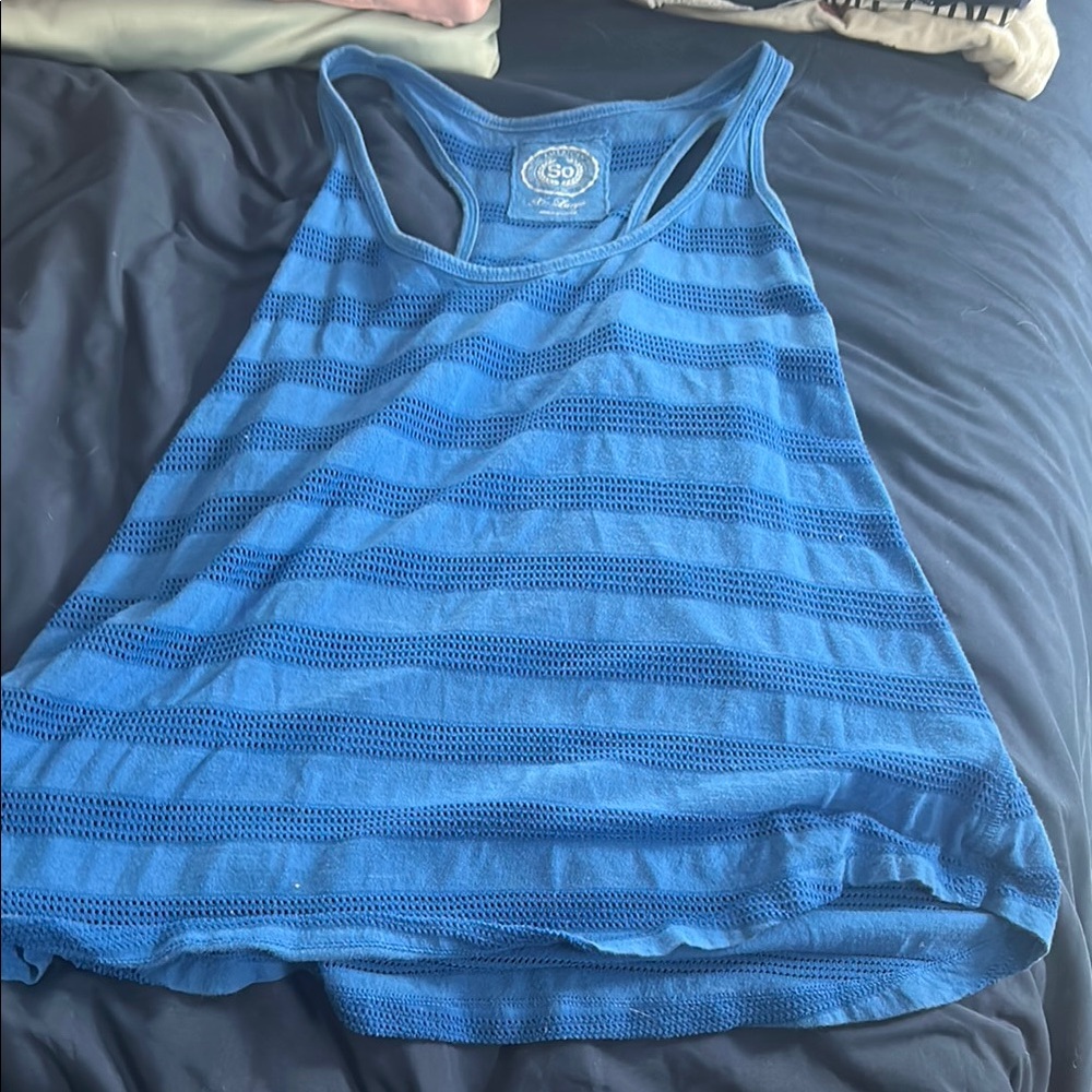 Blue Sleeveless Striped Tank Top
